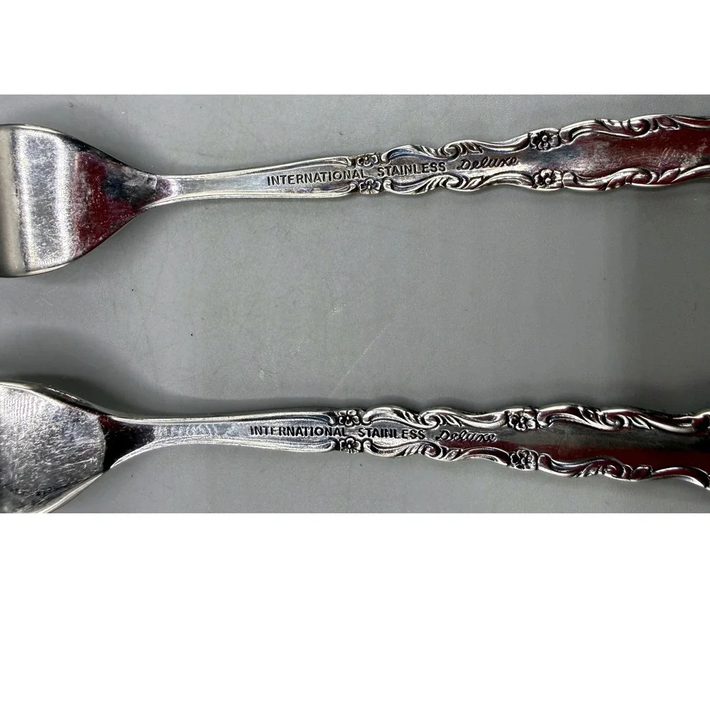 International Silver Gigi Stainless Deluxe 3 Cocktail Forks 1 Sugar Spoon 4pc